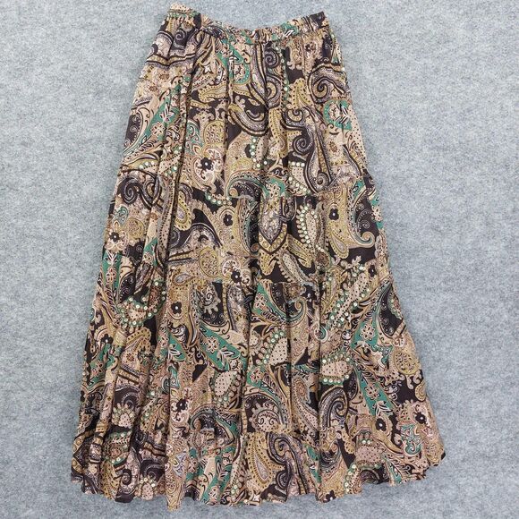Reba Skirt Womens Small Brown Paisley Sequin Maxi Boho Lined Tiered Cotton - Picture 11 of 11